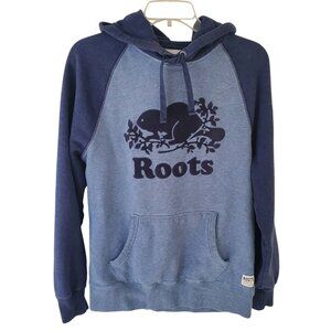 ROOTS Blue Two tone Heavyweight Hoodie Size S